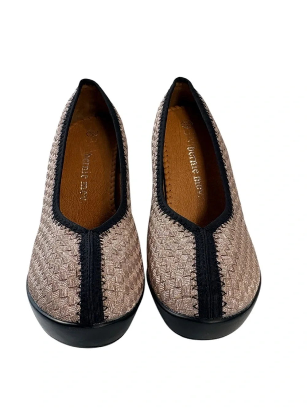 bernie mev. Legend 1 Woven Taupe Pumps with Black Platform Sz38 Comfort Heel NIB